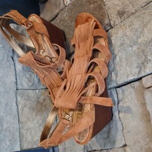 Sam Edelman Sandra Tan Fringe Wedge Sandal Size 7M